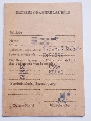 DDR Betriebs-Fahrerlaubnis