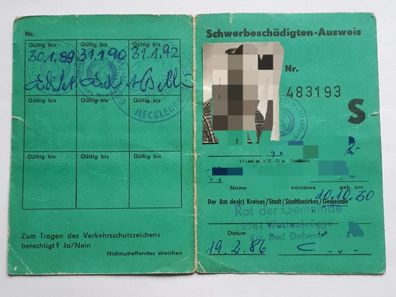 DDR Schwerbeschädigtenausweis