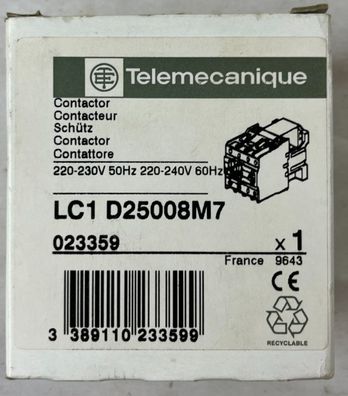 Telemecanique LC1D25008M7 Contactor 4-Pole 40A AC-1 2NO/2NC 220-240V AC Coil New