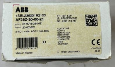 ABB AF26Z-30-00-21 Contactor 26A 11kW 3-Pole 24-60V AC/DC Coil New