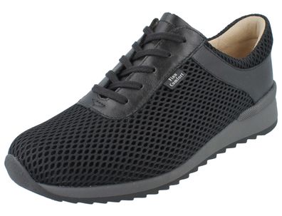 FINN Comfort Cerritos Damen Schnürschuhe schwarz grau Mesh Nubukleder