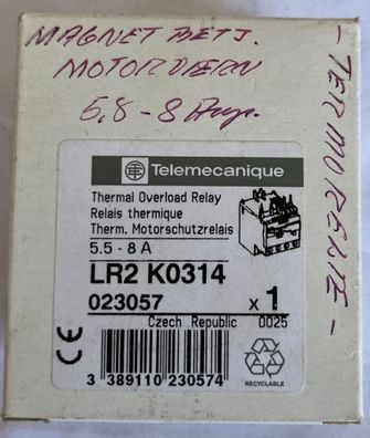 Telemecanique LR2 K0314 Thermal Overload Relay 5.5-8A New Spare Unit