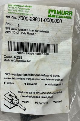 Murr Elektronik 7000-29801-0000000 Valve Connector Form B 24V LED Z-Diode New