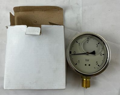 Pressure Gauge P1555L -1 To + 5 Bar 4in Dial 1/2 BSP LM New