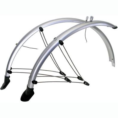Schutzbleche 28" Kunsttoff, silber, B = 45 mm, mit Streben, Messingschlager, 386106