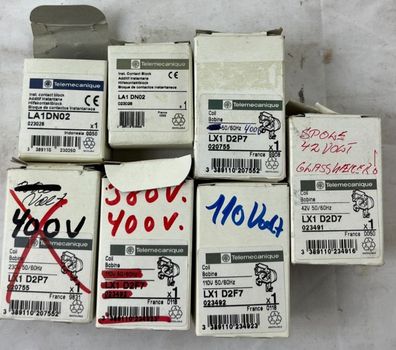 Telemecanique Contactors Coils Auxiliary Contacts Lot LA1DN02 LX1D2F7 New