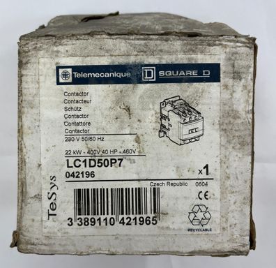 Telemecanique LC1D50P7 Contactor Square D 50A 3-Pole 230V AC New