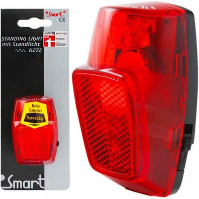 Dynamo-Rücklicht, mit K , Smart, LED, schwarz, Standlicht, Schutzblech, Messingsc