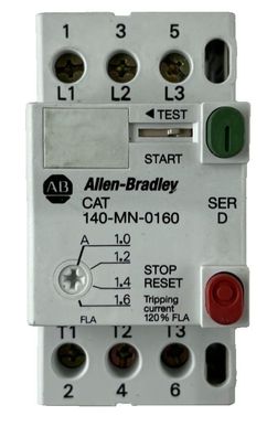 Allen?Bradley 140-MN-0160 Manual Motor Starter 1.0-1.6A 3?Pole Used Spare Part