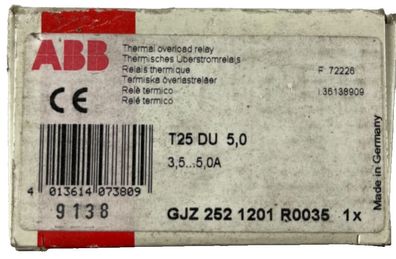 ABB T25 DU 5.0 Thermal Overload Relay 3.5-5.0A New