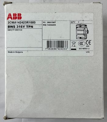 ABB BWS 316Y TPN Enclosed Safety Switch 3-Pole 16A 415V IP65 New