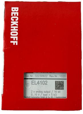 Beckhoff EL4102 EtherCAT Terminal 2?Channel Analog Output 0-10V 16?Bit New