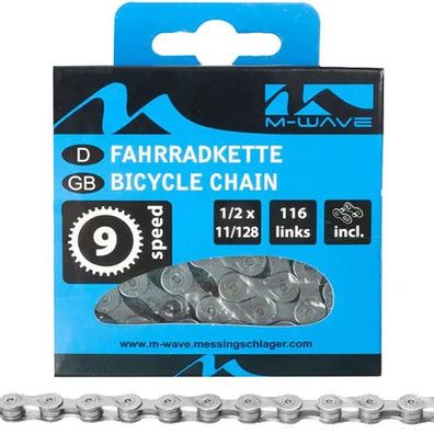 Kette M-Wave 9fach, 1/2 x 11/128, 116 Glieder, grau, Messingschlager, 301902