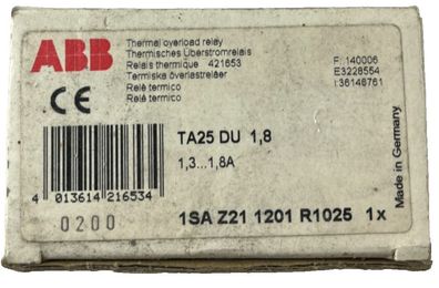 ABB TA25DU-1.8 Thermal Overload Relay 1.3-1.8A New