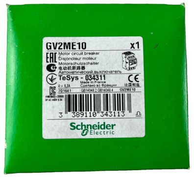 Schneider Electric GV2ME10 TeSys GV2 Motor Circuit Breaker 4-6.3A New