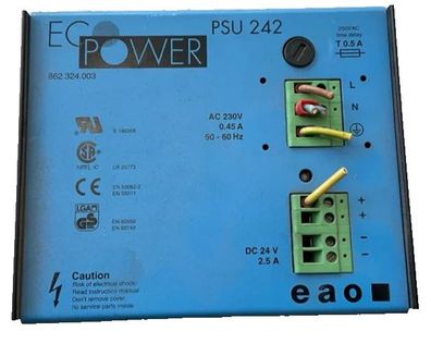 EcoPower PSU 242 Industrial Power Supply - 230VAC to 24VDC 2.5A - DIN Rail Mount