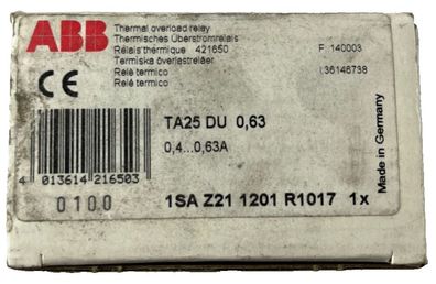 ABB TA25DU-0.63 Thermal Overload Relay 0.40-0.63A New