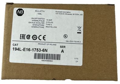 Allen?Bradley 194L?E16?1753?6N Load Switch 16 A 3?Pole Red/Yellow Handle New