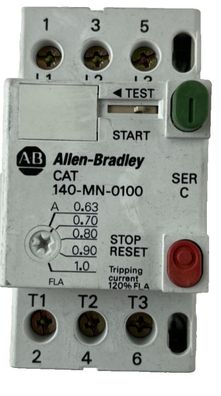 Allen?Bradley 140-MN-0100 Manual Motor Starter 0.63-1.0A 3?Pole Used