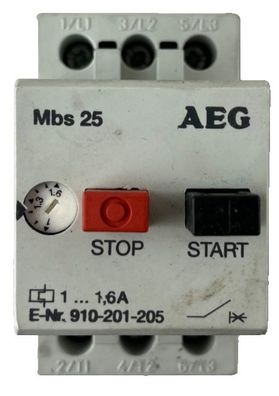 AEG Mbs 25 Manual Motor Starter 1-1.6A 3?Pole 600V AC Used