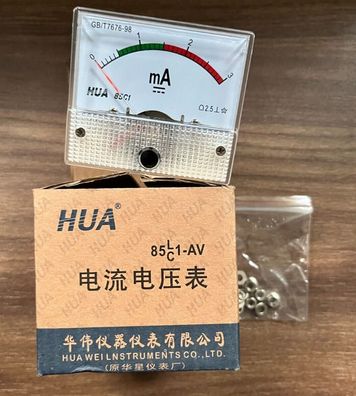 HUA 85C1-AV Analog Panel Ammeter | 0-3mA DC Current Meter New