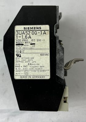 Siemens 3UA5200-1A 1-1.6 A Thermal Overload Relay Used