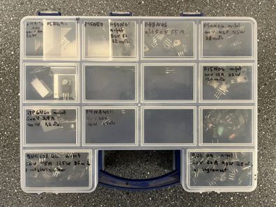Double-Sided Organizer Box with Assorted Capacitors, IC Chips, and Electronics