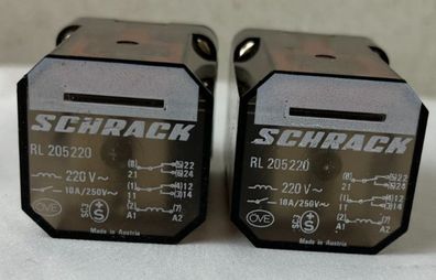 Schrack RL205220 Relay 220V AC 10A 11‑ in Octal – Lot of 2 Used