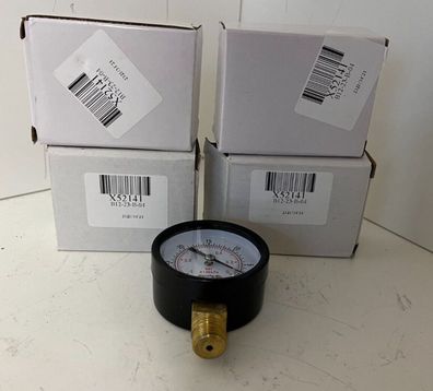 Lot of 4 Pressure Gauges 0-25 Bar / 0-1 MPa - Brass Connection - New in Box