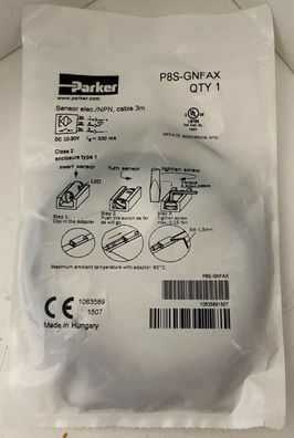 Parker P8S-GNFAX Electronic Sensor NPN 3M Cable – New