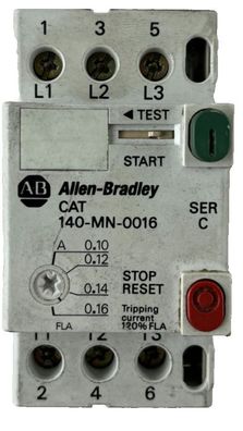 Allen?Bradley 140-MN-0016 Manual Motor Starter 0.10-0.16A 3?Pole Used
