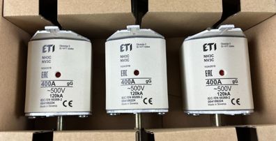 3x ETI NH3C NH3 Fuse Links 400A 500V gG 120kA New