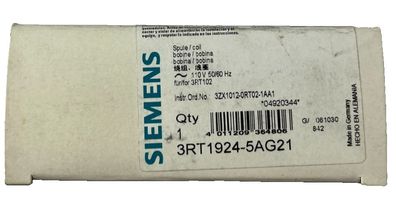 Siemens 3RT1924-5AG21 SIRIUS Contactor Coil 110V AC 50/60Hz New