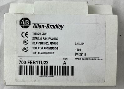 Allen-Bradley 700-FEB1TU22 Timer NEW OFF-DELAY 0.05s-10h 110-240VAC Czech Made
