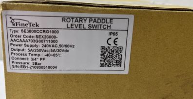 FineTek SE3800CCRG1000 Rotary Paddle Level Switch 240V 3/4" IP65 NEW