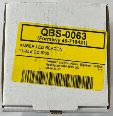 Klaxon QBS-0063 Amber LED Beacon NEW 11-35V DC IP65 Flashguard Warning Light