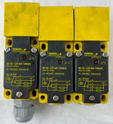 3x Turck Bi 15-CP40-VN4X Proximity Sensor 15mm 10-65VDC Inductive Bundle USED