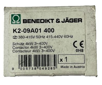 Benedikt & Jäger K2-09A01 400 Contactor 4kW 3 400V 9A 400V Coil New
