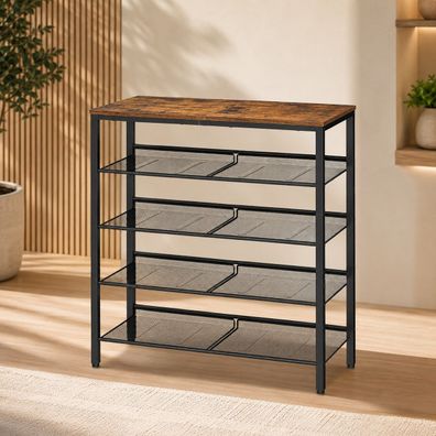 Best For Home Schuhschrank - Rustikales Braun im Loft-Stil 4-stöckiges Schuhregal m