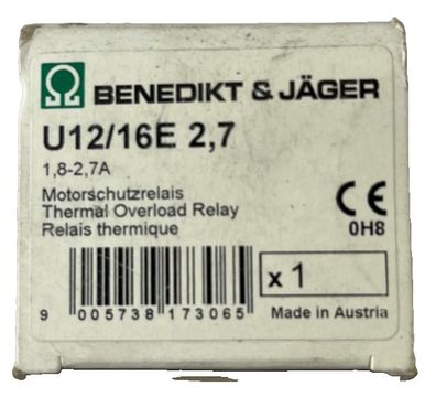 Benedikt & Jäger U12/16E 2.7 Thermal Overload Relay 1.8-2.7A NEW
