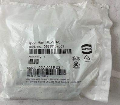 Harting Han 16E-STI-S Connector Insert 16 + PE 500V 16A 09330162601 NEW