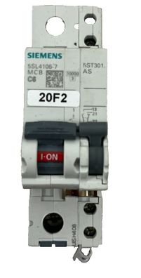 Siemens 5SL4106-7 MCB C6 230/400V + 5ST3010 Auxiliary Circuit Switch, 6A Used