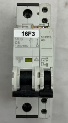Siemens 5ST3010 Auxiliary Circuit Switch + MCB C6 230/400V, 6A, Used