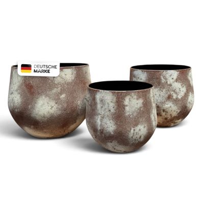 Pflanztöpfe Metall, 3er-Set, Bronze-Silber, strukturierte Antik-Optik