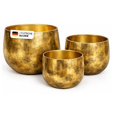 Pflanztöpfe Metall 3er-Set in Gold mit strukturierter Antik-Optik
