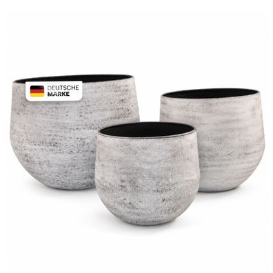 Pflanztöpfe Metall 3er-Set in Silber-Grau mit moderner Steinoptik