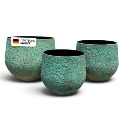 Pflanztöpfe Metall 3er-Set Türkis-Grün in strukturierter Patina-Optik