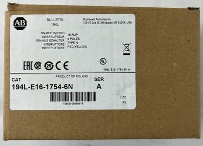 Allen Bradley 194L-E16-1754-6N Load Switch 4-Pole 16A Emergency Switch NEW