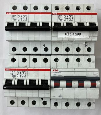 ABB S203-NA C13 C16 C25 + AEG C25 4-Pole Circuit Breaker Lot 4pcs Used