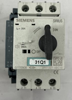 Siemens SIRIUS 3RV1321-4BC10 Motor Protection Circuit Breaker, 20A, 3-Pole, Used